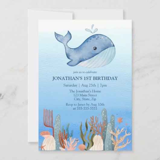 Schattigee walvis blauw Zee koraalrif 1e verjaarda Kaart (Voorkant)