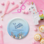 Schattigee walvis blauw Zee koraalrif Verjaardag Papieren Bordje (Feest)