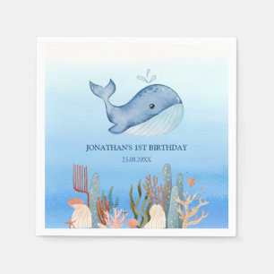 Schattigee walvis blauw Zee koraalrif Verjaardag Servet