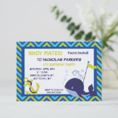 Schattigee Walvis en Anker Verjaardagsfeestuitnodi Kaart (Staand voorkant)