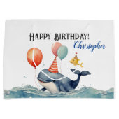 Schattigee walvis gepersonaliseerde jongensverjaar groot cadeauzakje (Voorkant)