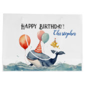 Schattigee walvis gepersonaliseerde jongensverjaar groot cadeauzakje (Achterkant)
