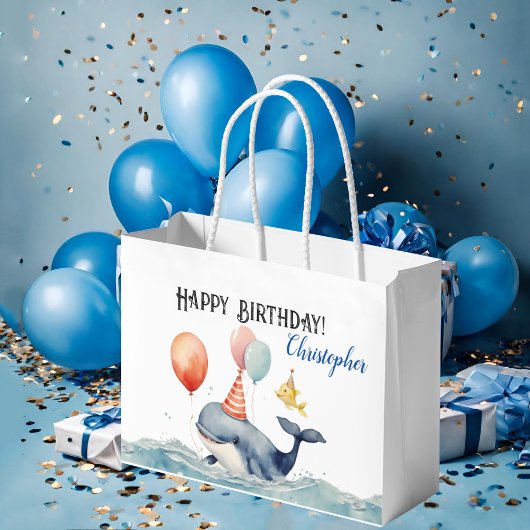 Schattigee walvis gepersonaliseerde jongensverjaar groot cadeauzakje