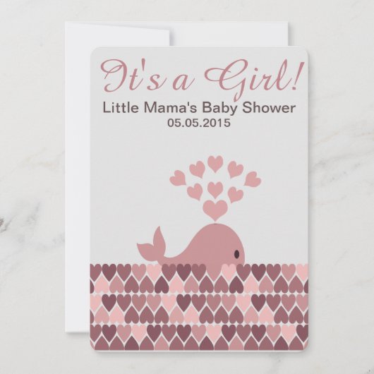 Schattigee walvis Het is een meisje! Baby Shower Kaart (Voorkant)