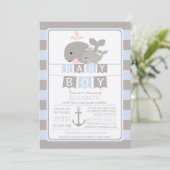 Schattigee walvis jongen Baby shower uitnodiging (Staand voorkant)