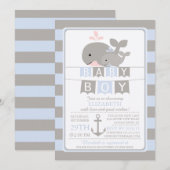Schattigee walvis jongen Baby shower uitnodiging (Voorkant / Achterkant)