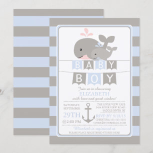 Schattigee walvis jongen Baby shower uitnodiging