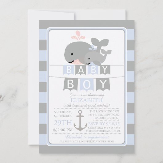 Schattigee walvis jongen Baby shower uitnodiging (Voorkant)