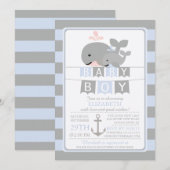 Schattigee walvis jongen Baby shower uitnodiging (Voorkant / Achterkant)