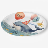 Schattigee walvis jongens gepersonaliseerde verjaa papieren bordje (Gekanteld)