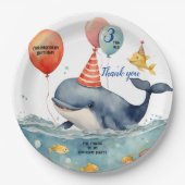 Schattigee walvis jongens gepersonaliseerde verjaa papieren bordje (Voorkant)