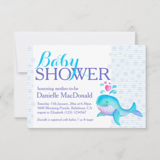 Schattigee Walvis kunst baby shower aqua paarse ui Kaart (Voorkant)