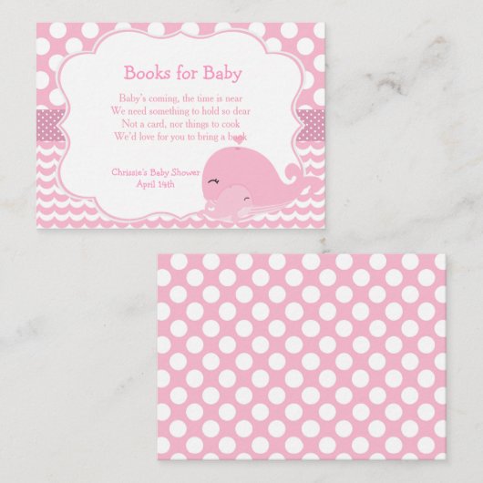 Schattigee walvis met Baby Roze Meisje Baby Luier  Informatiekaartje (Voorkant / Achterkant)