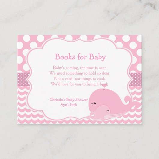 Schattigee walvis met Baby Roze Meisje Baby Luier  Informatiekaartje (Voorkant)