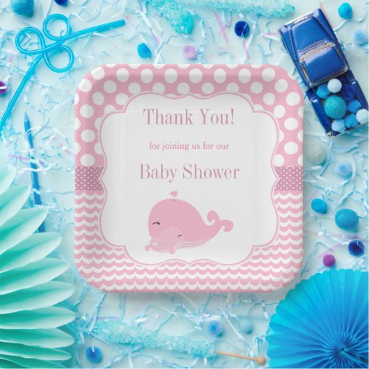 Schattigee walvis met Baby roze meisje Baby shower Papieren Bordje (Feest)