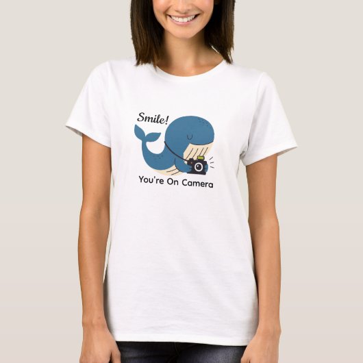 Schattigee walvis met camera t-shirt (Voorkant)