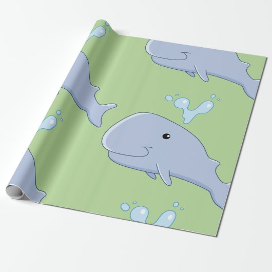 Schattigee walvis met water splash Schattig dier Cadeaupapier (Uitgerold)