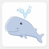 Schattigee walvis met water splash Schattig dier Vierkante Sticker (Voorkant)