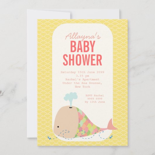 Schattigee walvis onder het Zee Baby shower uitnod Kaart (Voorkant)