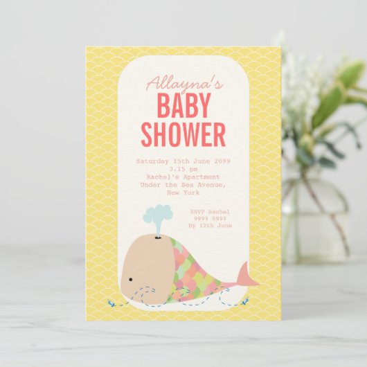 Schattigee walvis onder het Zee Baby shower uitnod Kaart (Staand voorkant)