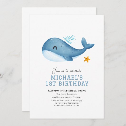 Schattigee walvis Op de verjaardagsuitnodiging van Kaart (Voorkant / Achterkant)