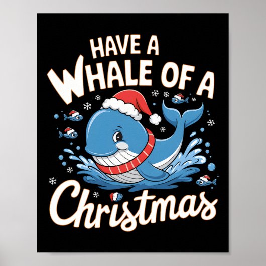 Schattigee walvis Santa Christmas Ocean Dierenvrie Poster (Voorkant)
