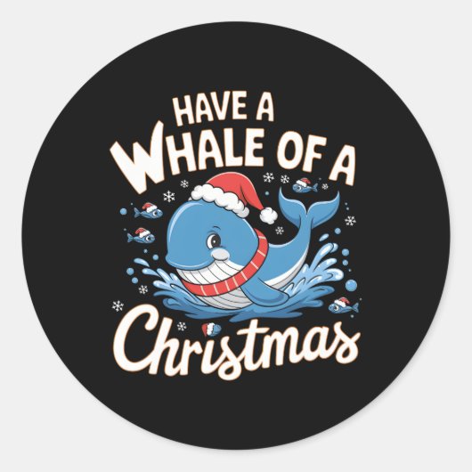 Schattigee walvis Santa Christmas Ocean Dierenvrie Ronde Sticker (Voorkant)