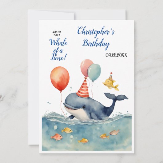 Schattigee walvis van een Time Boy's Birthday Kaart (Achterkant)