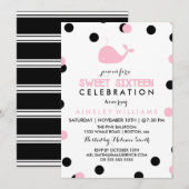 Schattigee walvis | Zwart & Roze Sweet Sixteen Par Kaart (Voorkant / Achterkant)