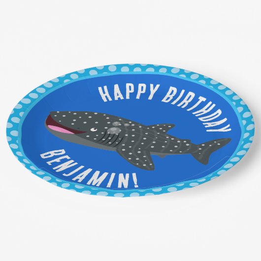 Schattigee walvishaai op persoonlijke verjaardag papieren bordje (Gekanteld)