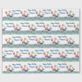 Schattigee walvisjongens gepersonaliseerde verjaar cadeaupapier (Vlak)