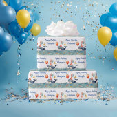 Schattigee walvisjongens gepersonaliseerde verjaar cadeaupapier