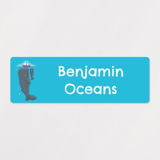 Schattigee walvissen en zeilboot cartoon gepersona labels (Design 2)