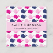 Schattigee walvissen, zweminstructeur, zwemcoach vierkante visitekaartje (Voorkant)