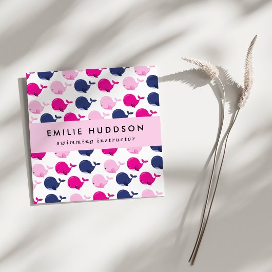 Schattigee walvissen, zweminstructeur, zwemcoach vierkante visitekaartje