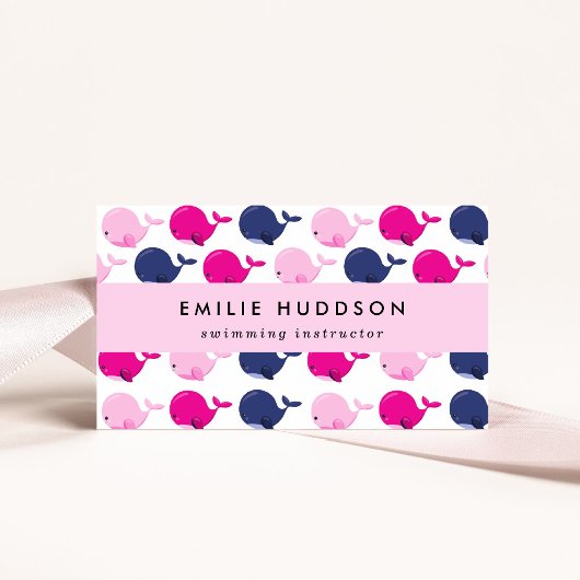 Schattigee walvissen, zweminstructeur, zwemcoach visitekaartje