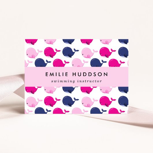 Schattigee walvissen, zweminstructeur, zwemcoach visitekaartje
