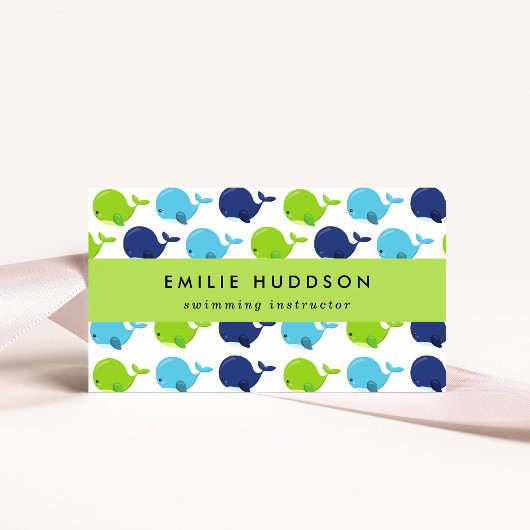 Schattigee walvissen, zweminstructeur, zwemcoach visitekaartje