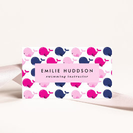 Schattigee walvissen, zweminstructeur, zwemcoach visitekaartje