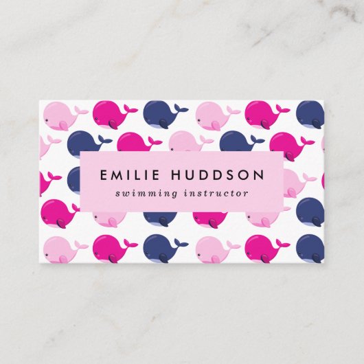 Schattigee walvissen, zweminstructeur, zwemcoach visitekaartje (Voorkant)