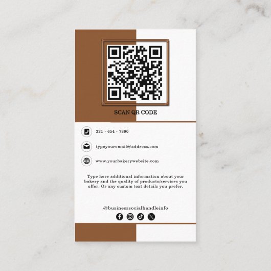 Schattigee Warm Brown Bakery Voeg QR Code Branding Visitekaartje (Achterkant)