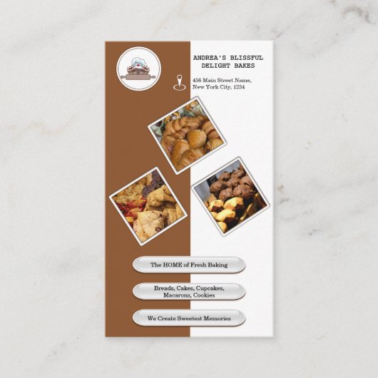 Schattigee Warm Brown Bakery Voeg QR Code Branding Visitekaartje (Voorkant)