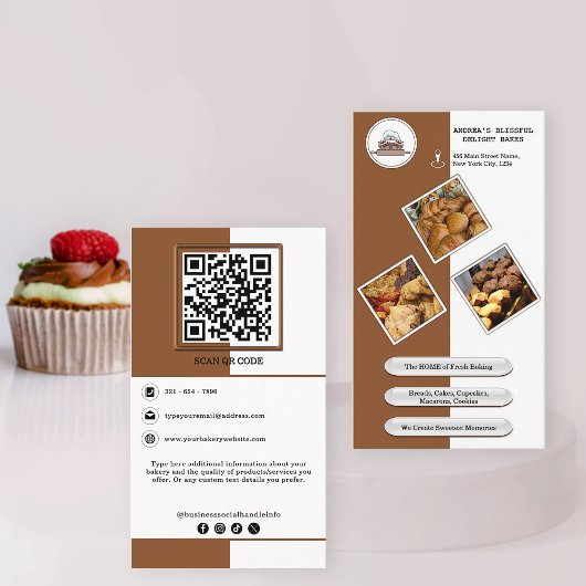 Schattigee Warm Brown Bakery Voeg QR Code Branding Visitekaartje