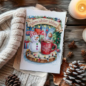 Schattigee Warm Winter Wensen Sneeuwman Kerst Kaar Feestdagen Kaart