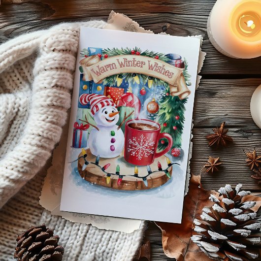 Schattigee Warm Winter Wensen Sneeuwman Kerst Kaar Feestdagen Kaart