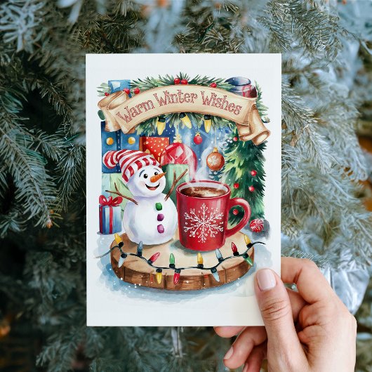 Schattigee Warm Winter Wensen Sneeuwman Kerst Kaar Feestdagen Kaart