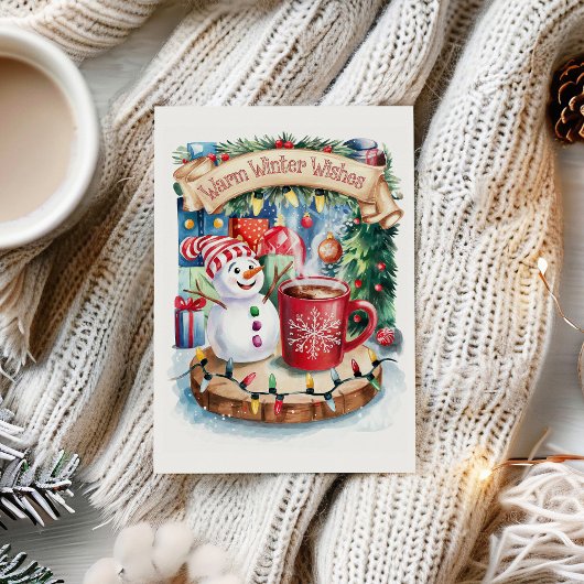 Schattigee Warm Winter Wensen Sneeuwman Kerst Kaar Feestdagen Kaart