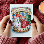 Schattigee Warm Winter Wensen Sneeuwman Kerst Kaar Feestdagen Kaart<br><div class="desc">Whimsical waterverf winterwensen kerstkaart. Personaliseer met uw eigen begroetingstekst.</div>