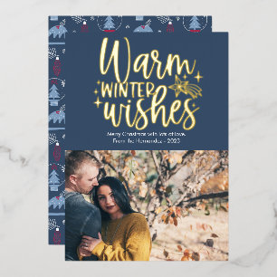 Schattigee Warm Winter Wishes Foto Folie Vakantie  Feestdagenkaart