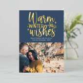 Schattigee Warm Winter Wishes Foto Folie Vakantie  Folie Feestdagenkaart (Staand Voorkant)